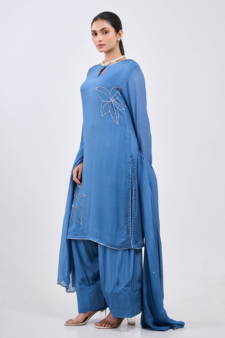 Handwork Suit Paired with Farshi Salwar - Set of 3 - Blue