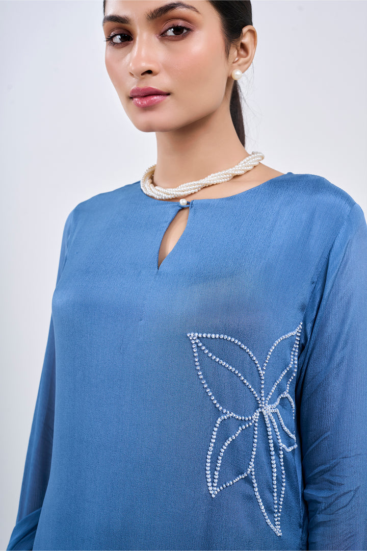 Handwork Suit Paired with Farshi Salwar - Set of 3 - Blue