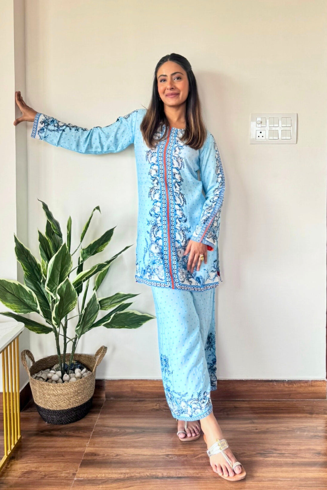 Printed Muslin Co-ord Set - Blue