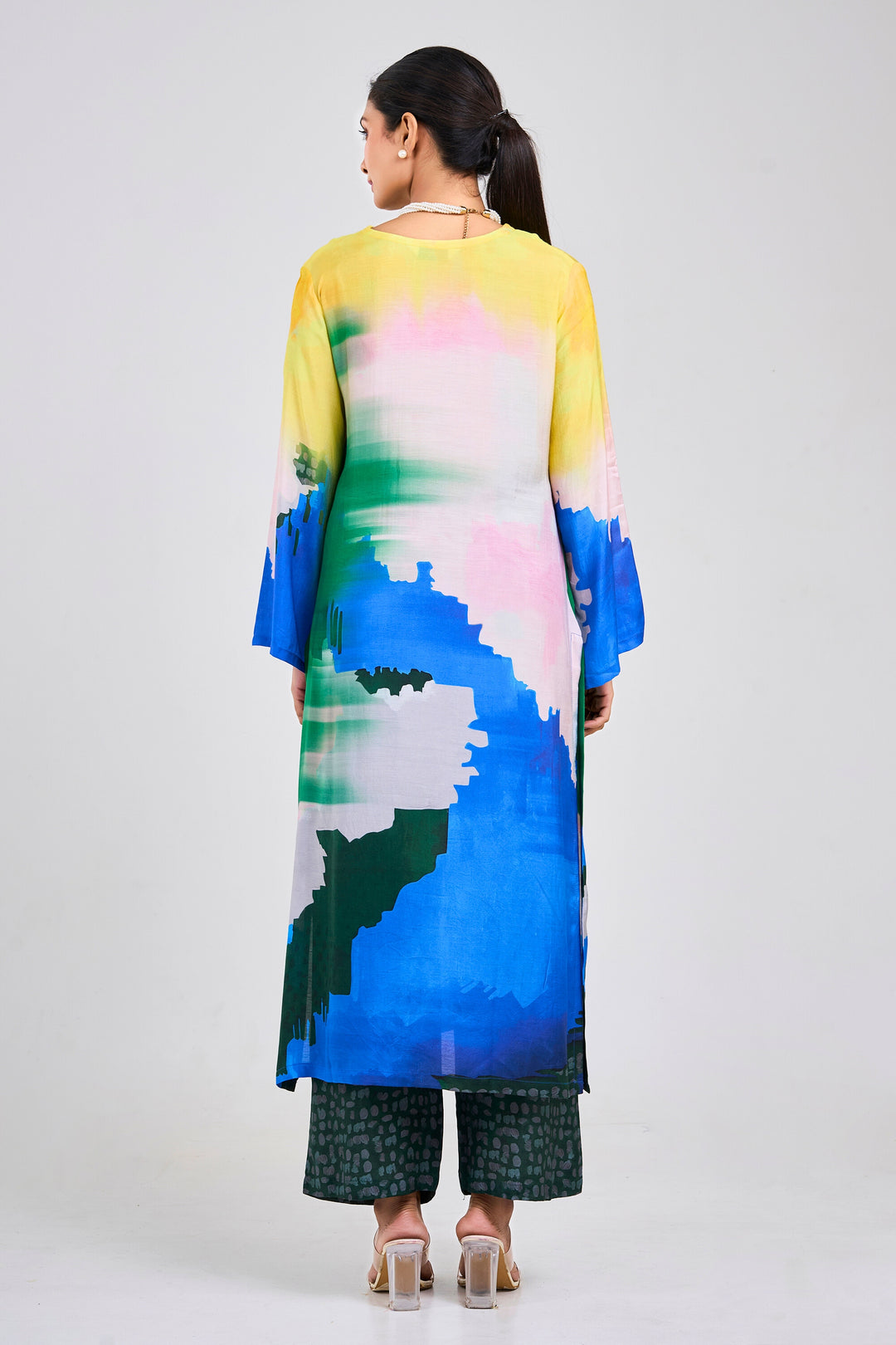 Printed Kurta & Pant - Set of 2 - Multi Colour - Muslin Silk