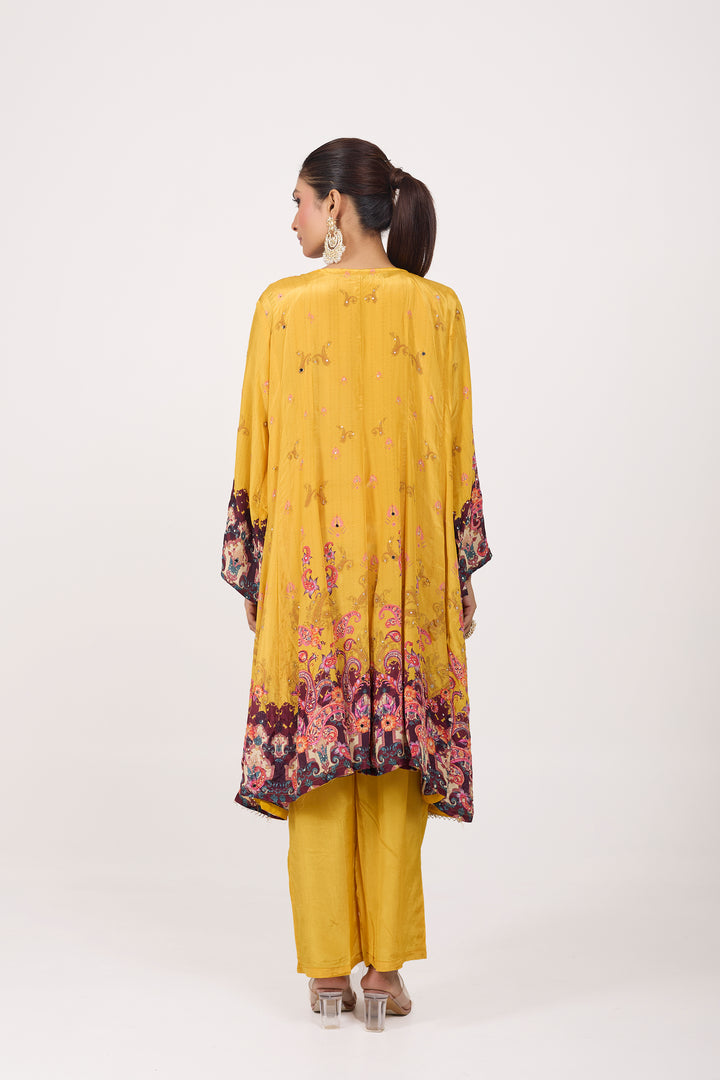 Indo-Western Printed Shrug Set - Hand Embroidered - Set of 3 - Mustard