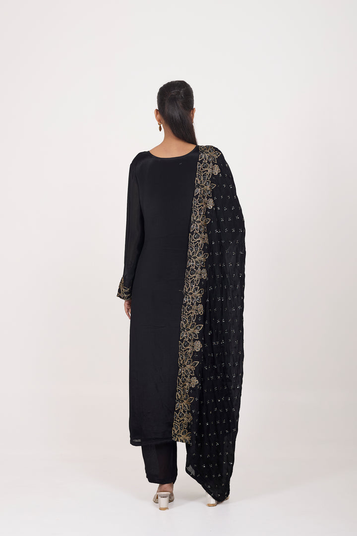 Party Wear Suit Set - Hand Embroidered - Set of 3 - Black