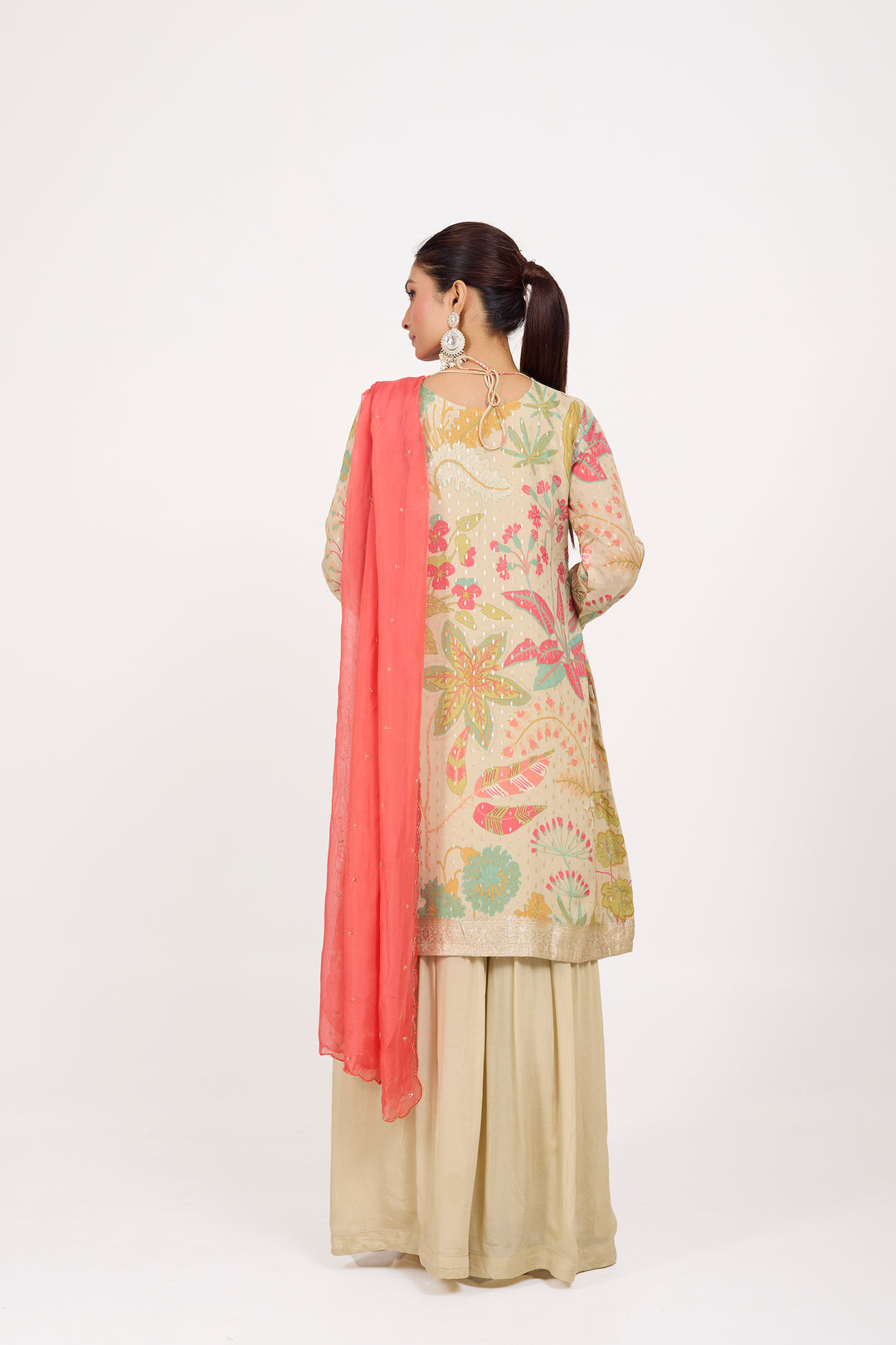 Printed Banarsi Weaves - Hand Embroidered - Set of 3 - Beige