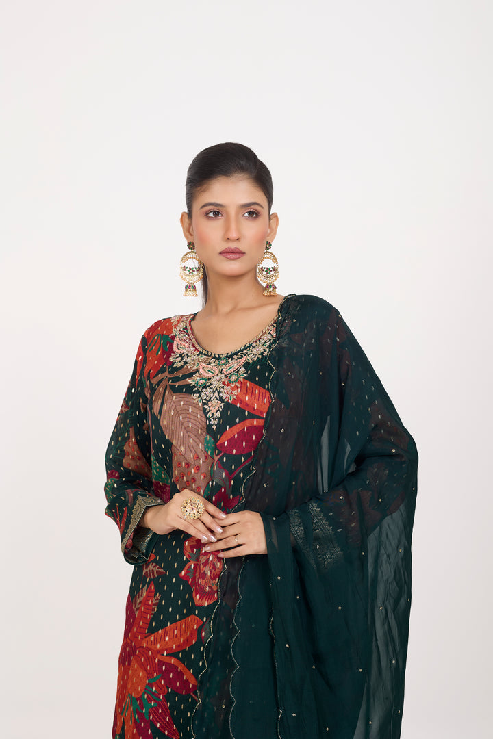 Printed Banarsi Weaves - Hand Embroidered - Set of 3 - Black
