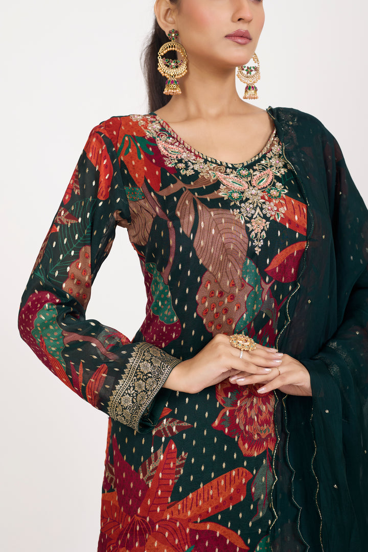 Printed Banarsi Weaves - Hand Embroidered - Set of 3 - Black