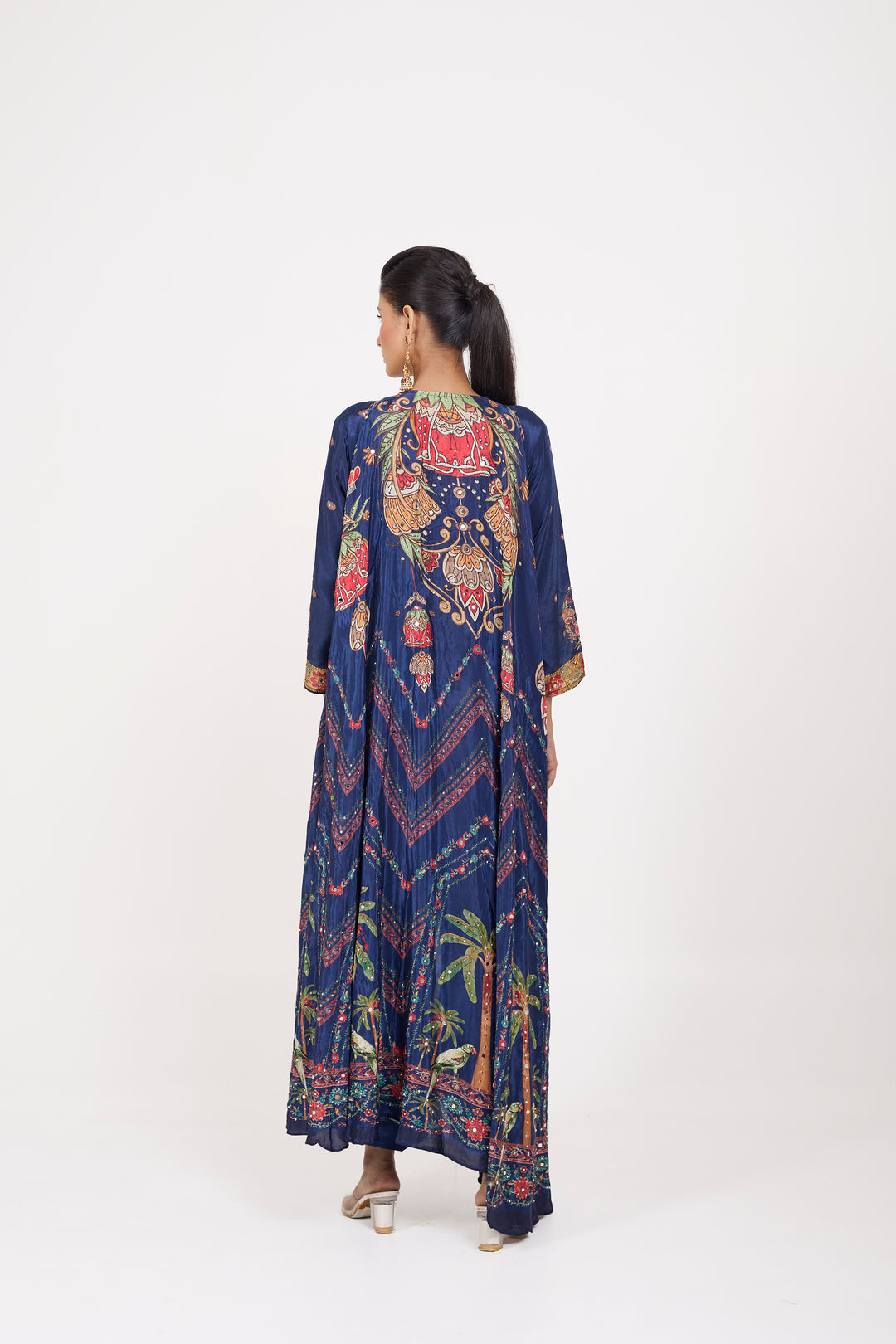 Indo-Western Printed Shrug Set - Hand Embroidered - Set of 3 - Blue