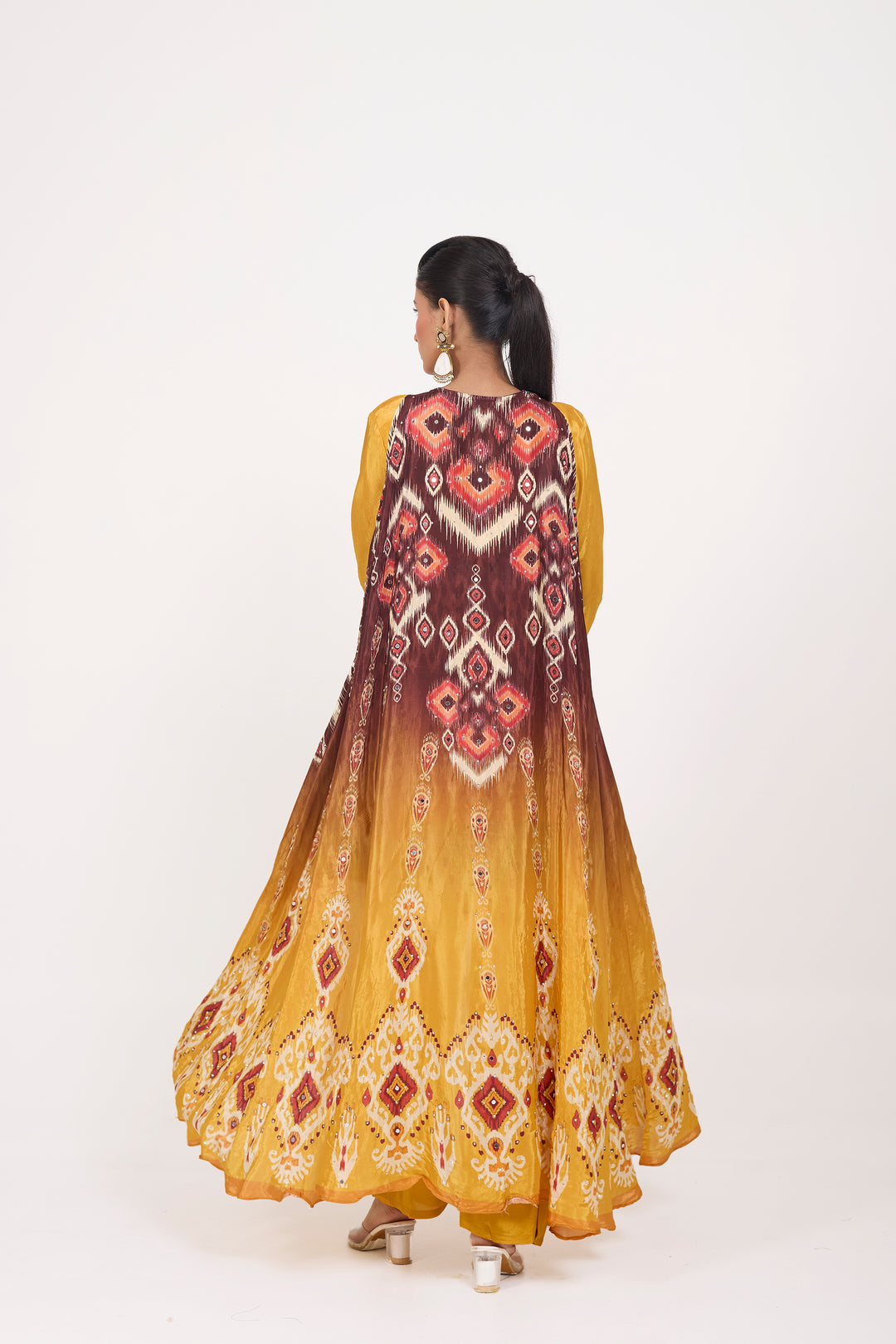 Indo-Western Printed Shrug Set - Hand Embroidered - Set of 3 - Mustard