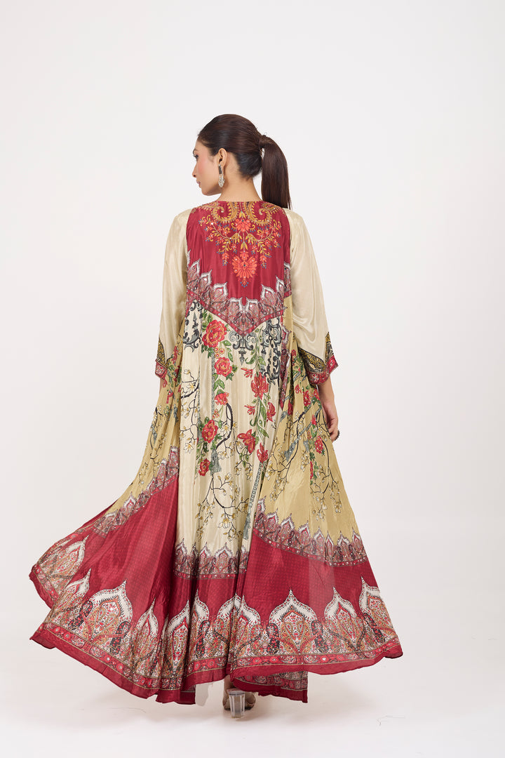 Indo-Western Printed Shrug Set - Hand Embroidered - Set of 3 - Beige