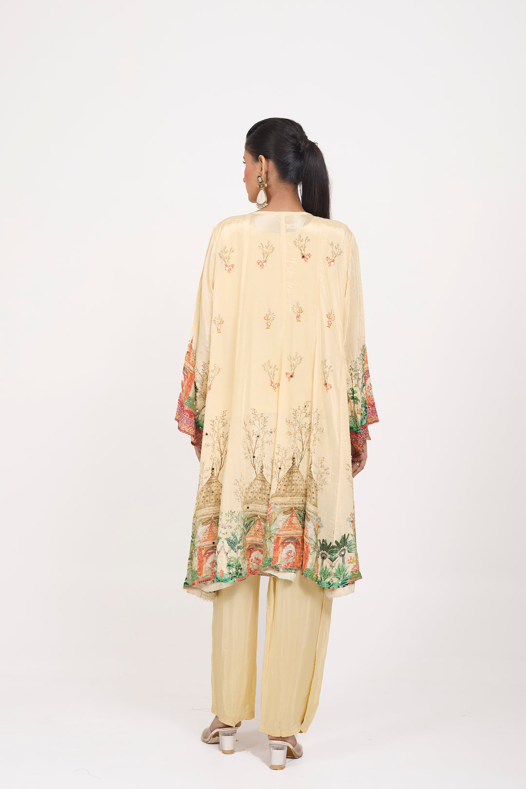 Indo-Western Printed Shrug Set - Hand Embroidered - Set of 3 - Off-White