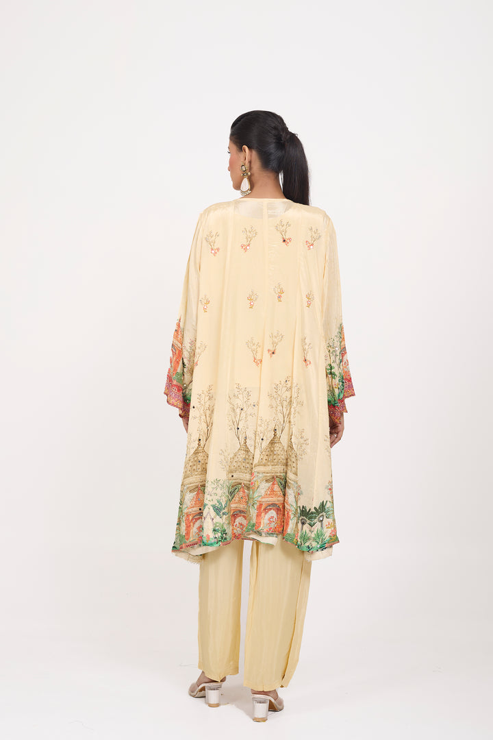 Indo-Western Printed Shrug Set - Hand Embroidered - Set of 3 - Off-White