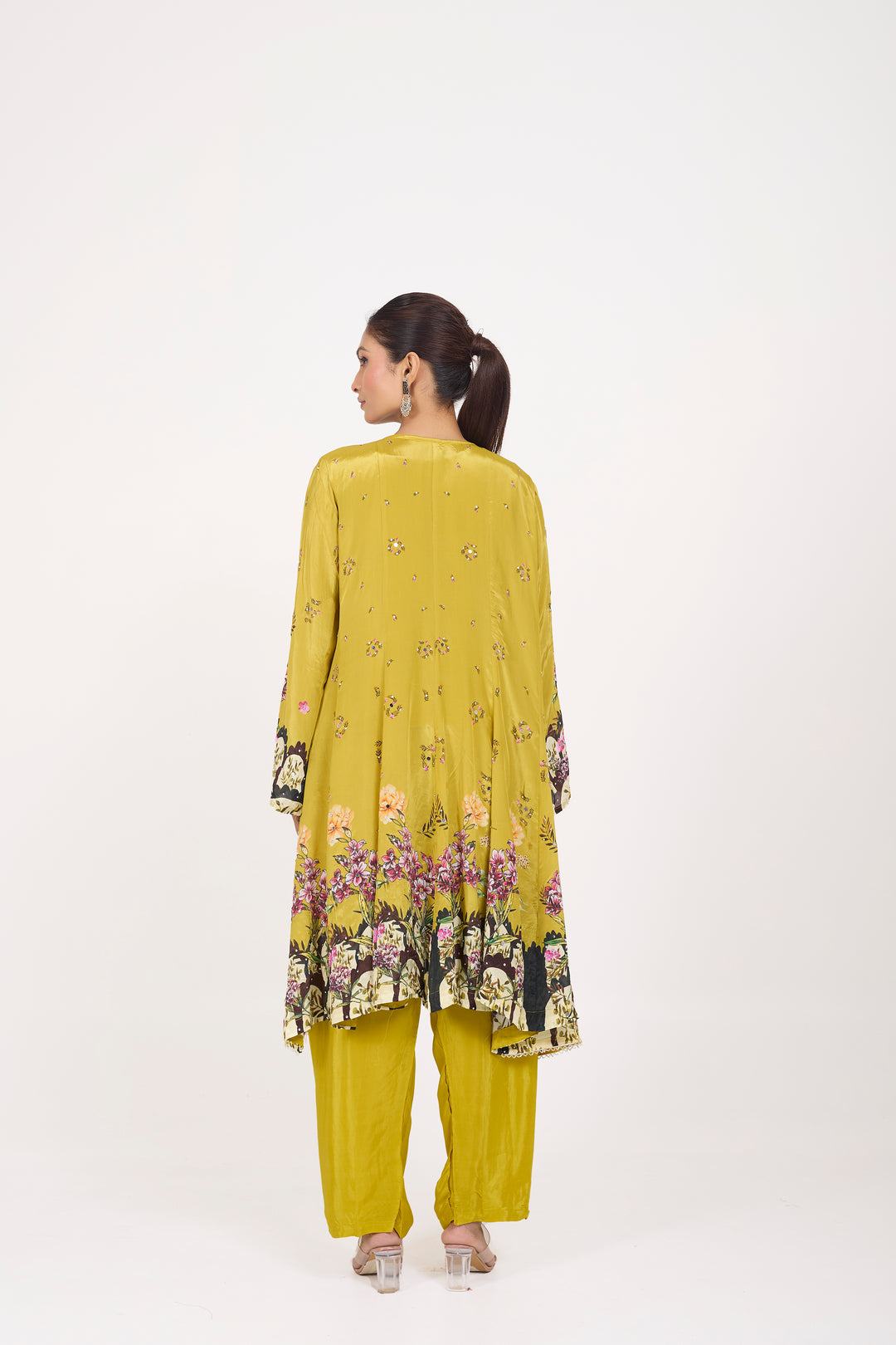 Indo-Western Printed Shrug Set - Hand Embroidered - Set of 3 - Green