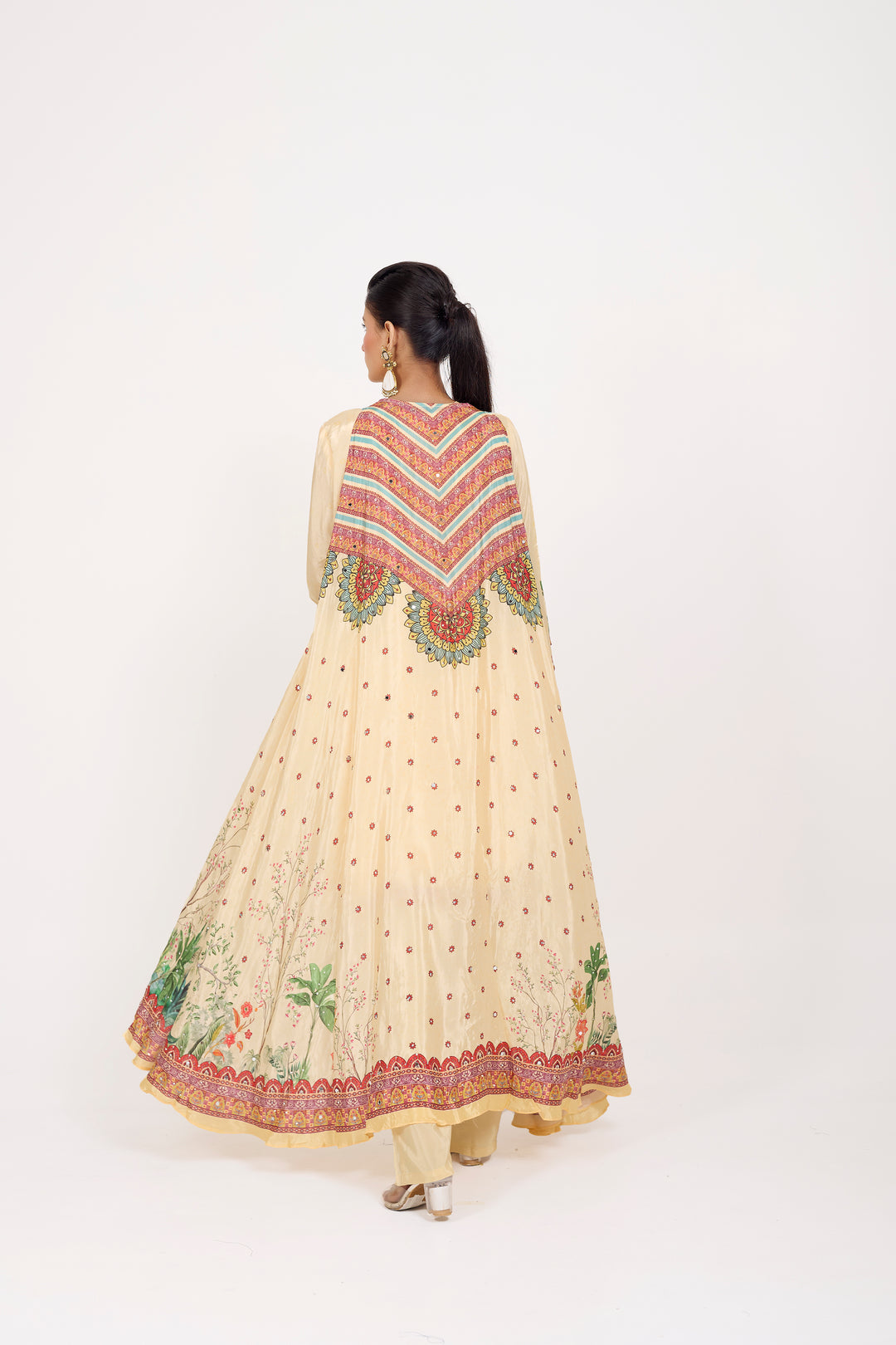 Indo-Western Printed Shrug Set - Hand Embroidered - Set of 3 - Off-White