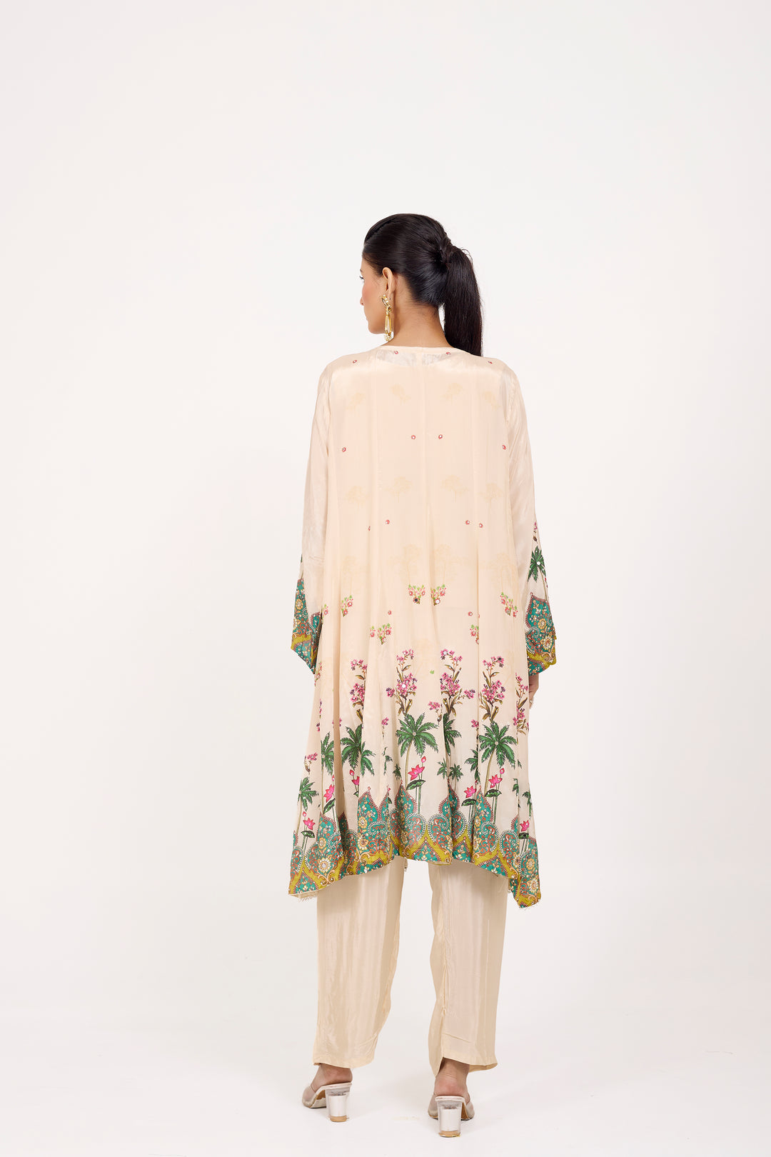Indo-Western Printed Shrug Set - Hand Embroidered - Set of 3 - Off-White