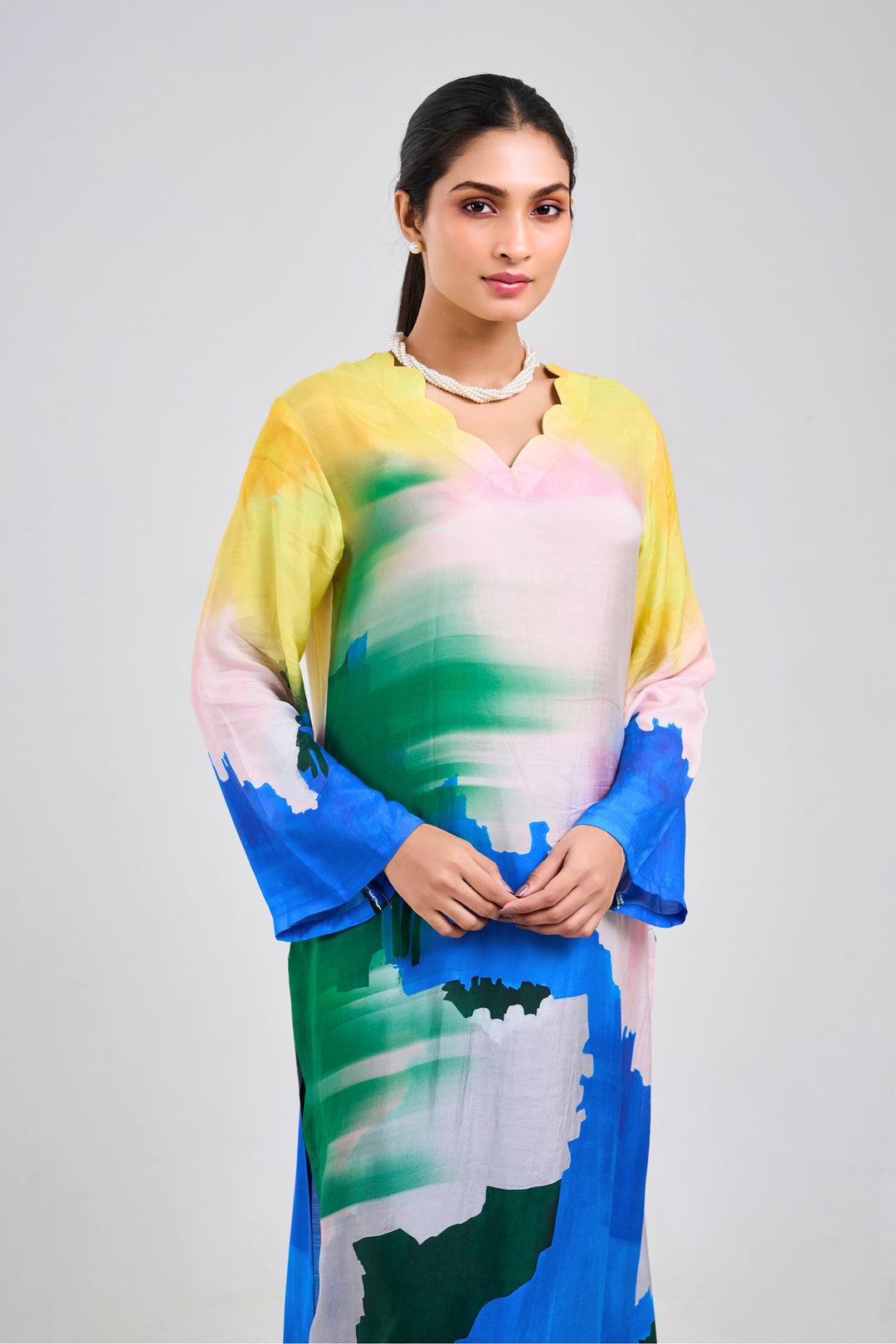 Printed Kurta & Pant - Set of 2 - Multi Colour - Muslin Silk