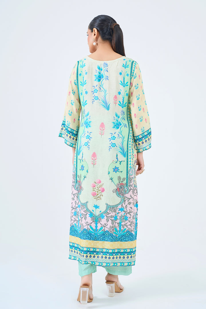 Printed Muslin Silk Kurta &amp; Pant Set - Hand Embroidered – Mint Green