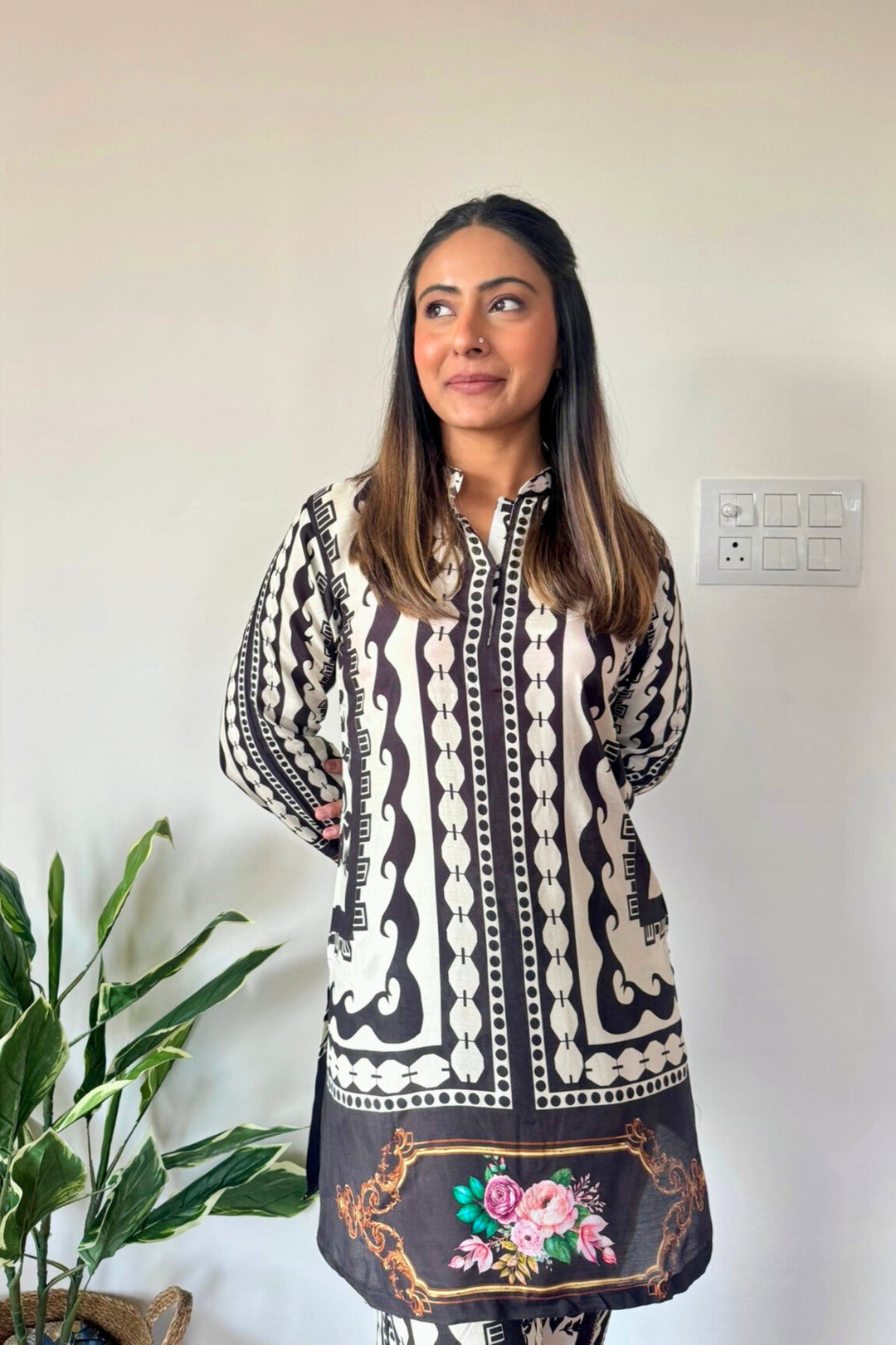Printed Muslin Co-ord Set - Black