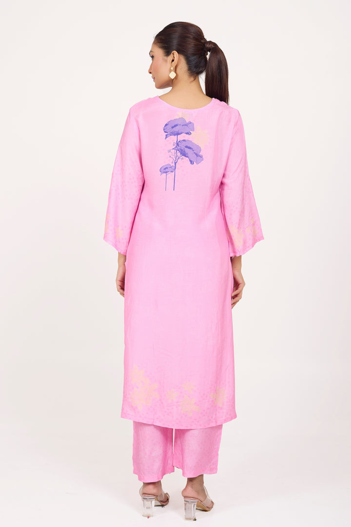 Pink Muslin Silk Hand-Embroidered Kurta Set