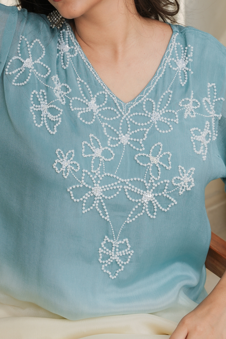 OMBRE DYED HANDWORK KURTA SET OF 2 - BLUE