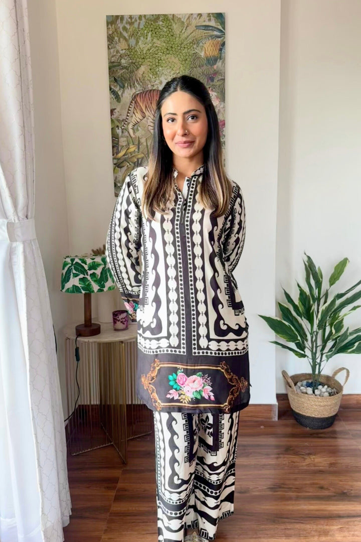 Printed Muslin Co-ord Set - Black