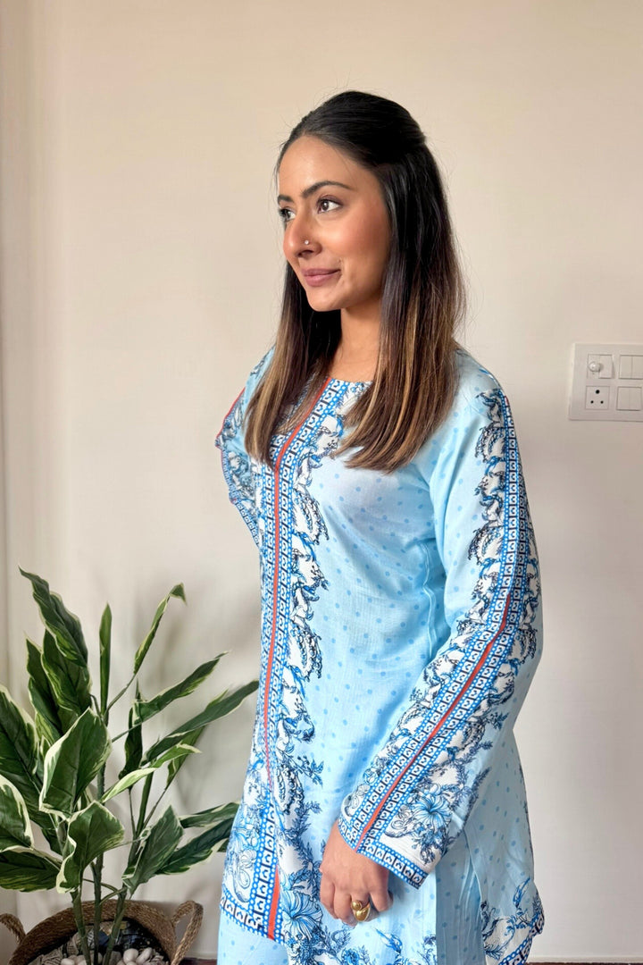 Printed Muslin Co-ord Set - Blue