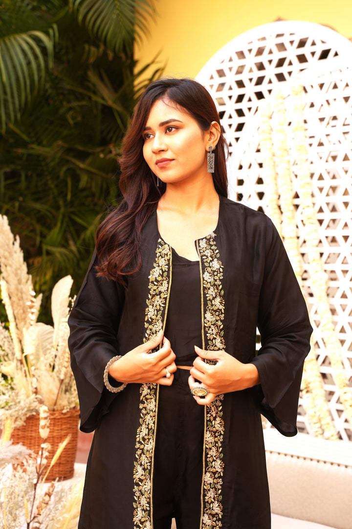 INDO WESTERN COCKTAIL SHRUG SET FOR WOMEN - SET OF 3 - BLACK