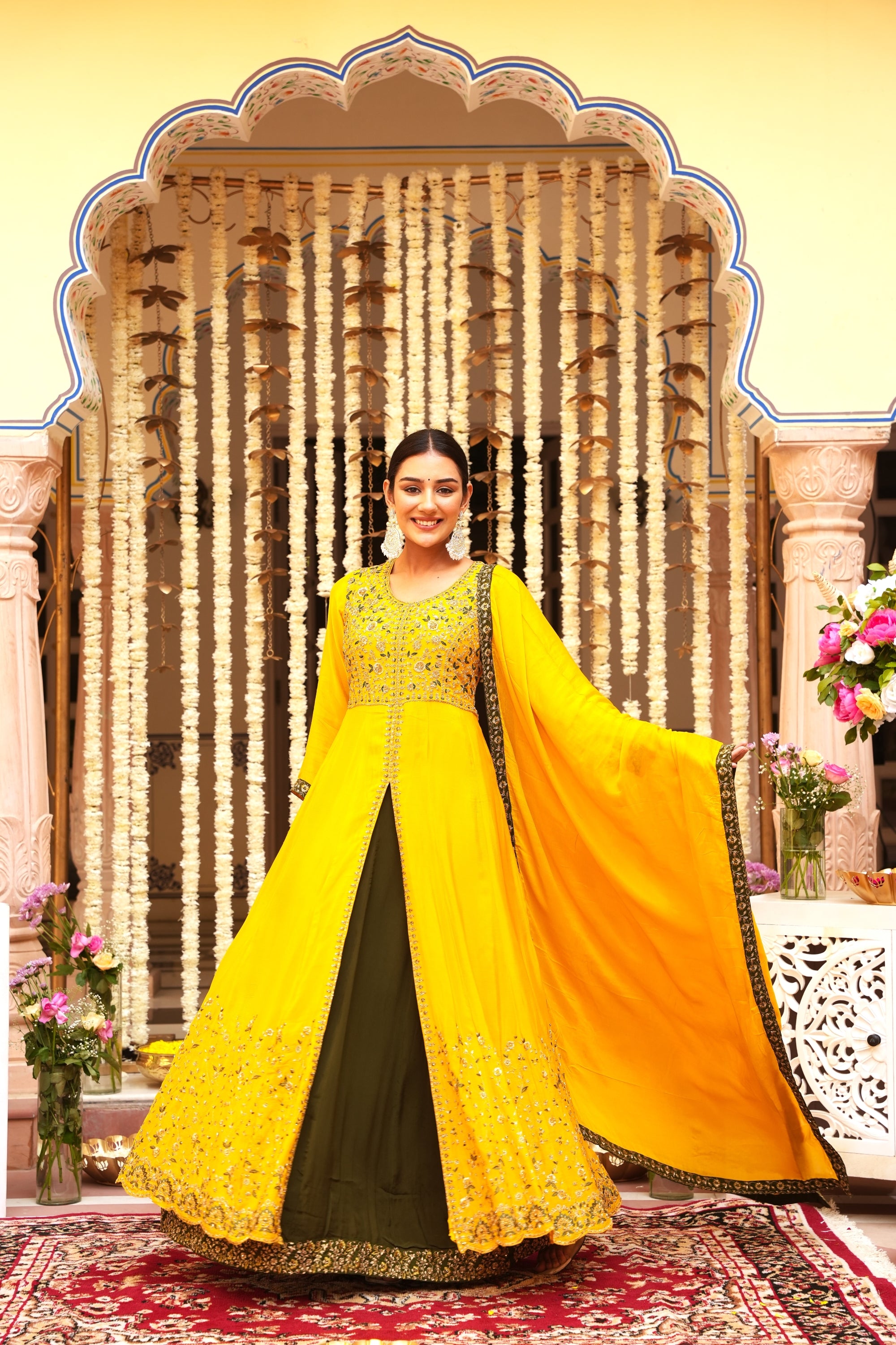 Silk Party Wear Indo Western Sherwani In Yellow Colour