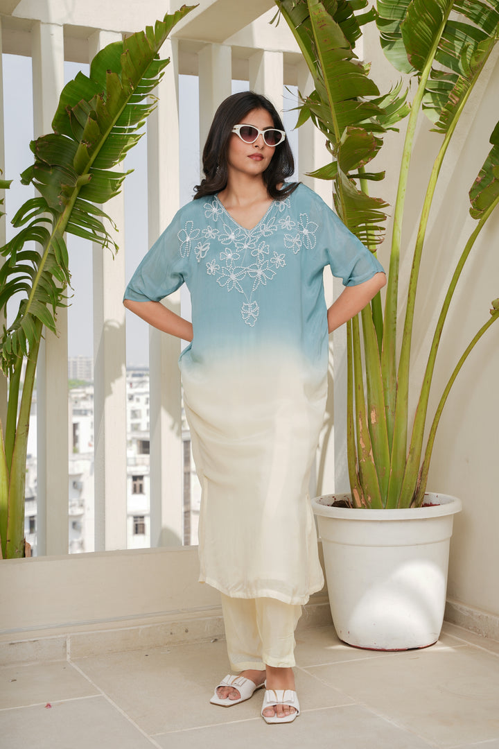 OMBRE DYED HANDWORK KURTA SET OF 2 - BLUE