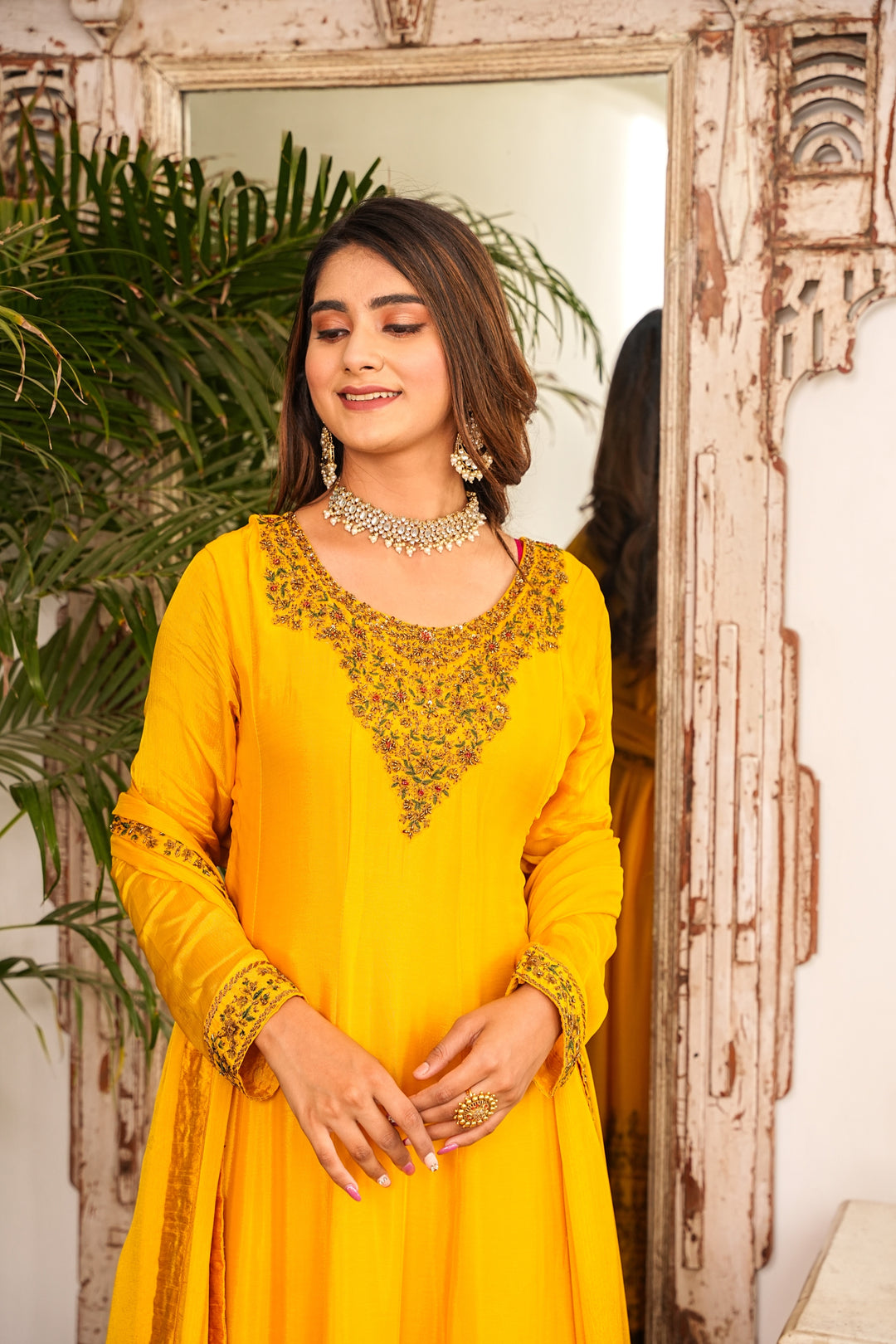 YELLOW SHARARA SET FOR WOMEN - PAIRED WITH DUPATTA - EMBROIDERED WITH RESHAM & HANDWORK - SET OF 3