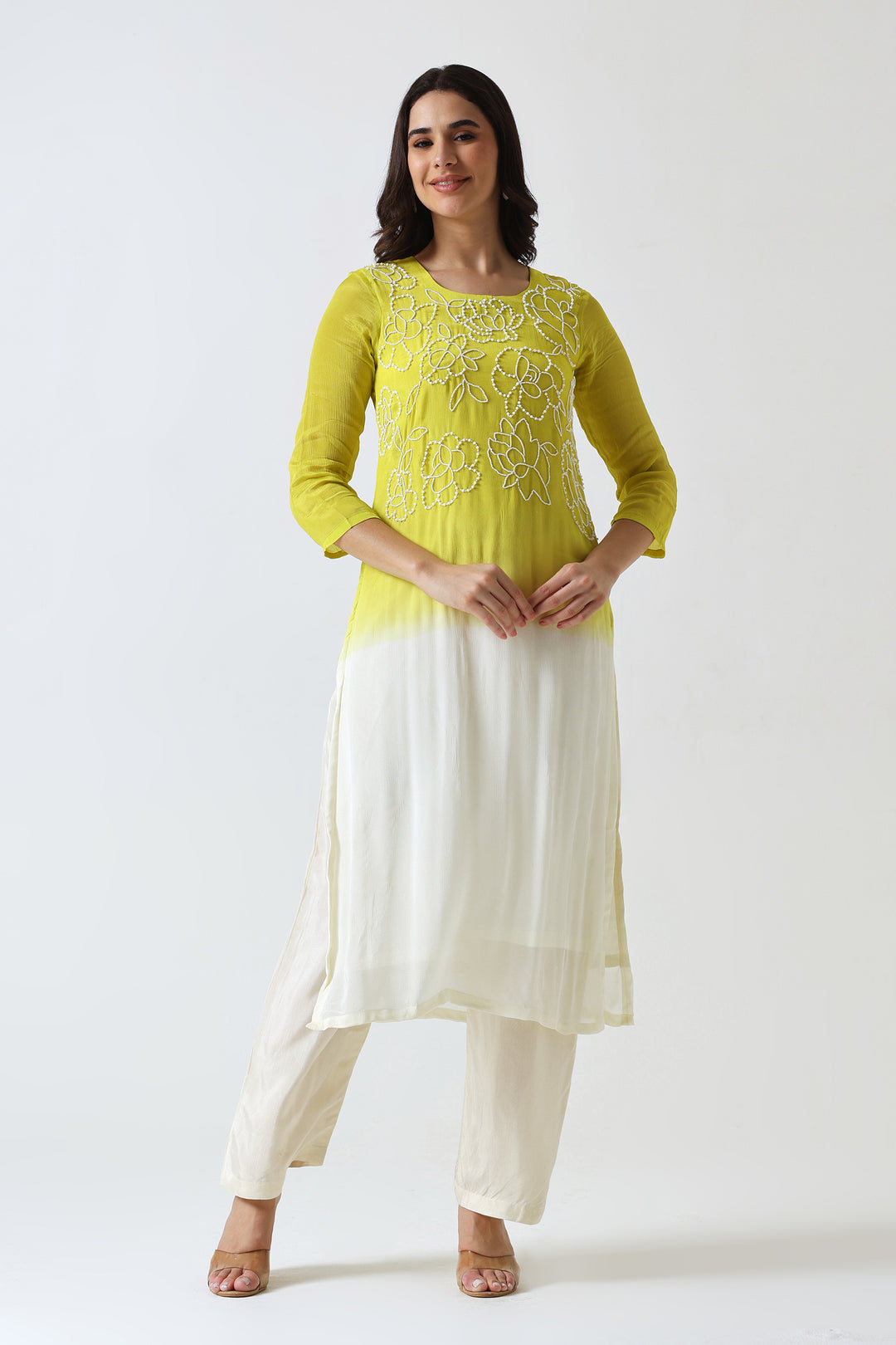 OMBRE DYED HANDWORK KURTA SET OF 2 - YELLOW