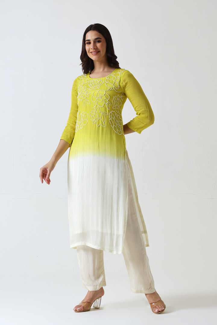 OMBRE DYED HANDWORK KURTA SET OF 2 - YELLOW