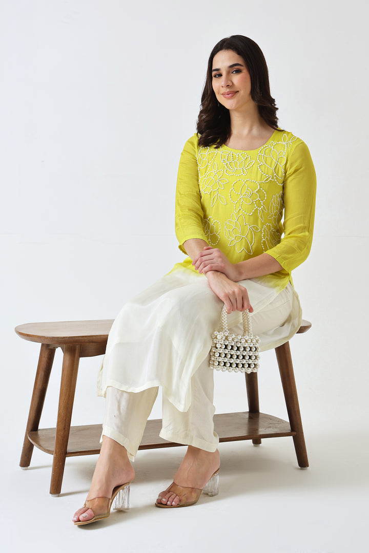 OMBRE DYED HANDWORK KURTA SET OF 2 - YELLOW