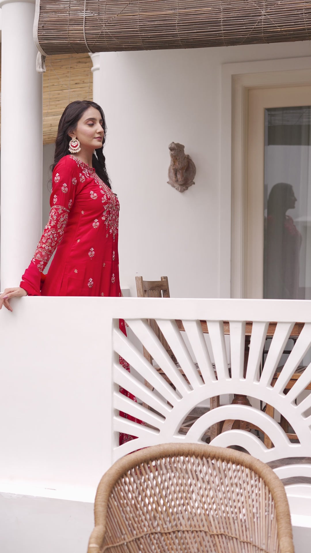 RED KURTA & LEHENGA SET FOR WOMEN - PAIRED WITH DUPATTA - EMBROIDERED WITH RESHAM & HANDWORK - SET OF 3