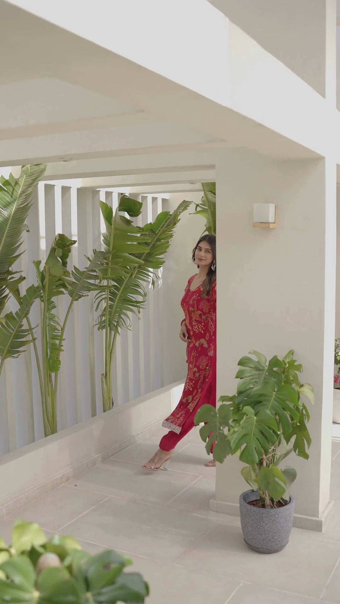 FLORAL PRINTED KURTA & PANT PAIRED WITH A DUPATTA - HAND EMBROIDERED - SET OF 3 - REDDISH MAROON